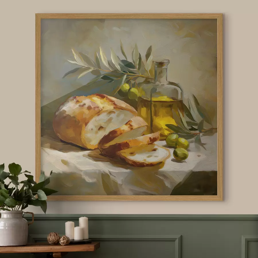 Fototapete Brot und Olivenöl f49529
