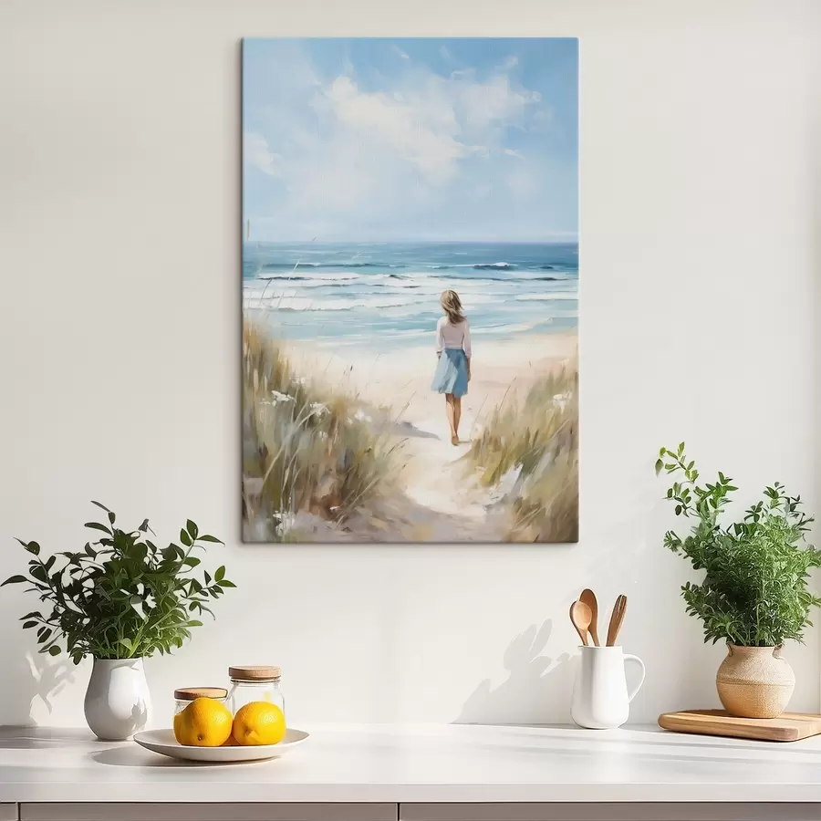 Fototapete Ein Mädchen, das auf das Meer zugeht, Nachahmung eines Gemäldes s49500