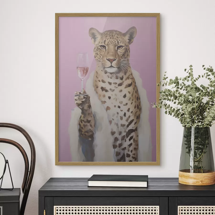 Fototapete Leopard mit einem Gemälde in Glasimitat f49510