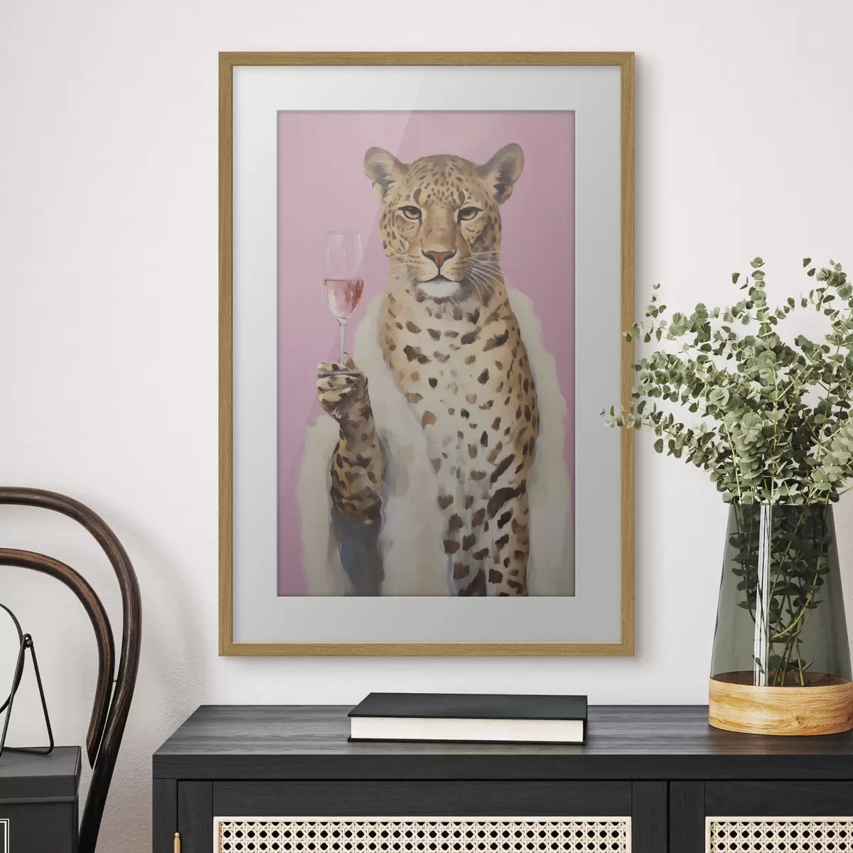 Poster Leopard mit einem Gemälde in Glasimitat f49510