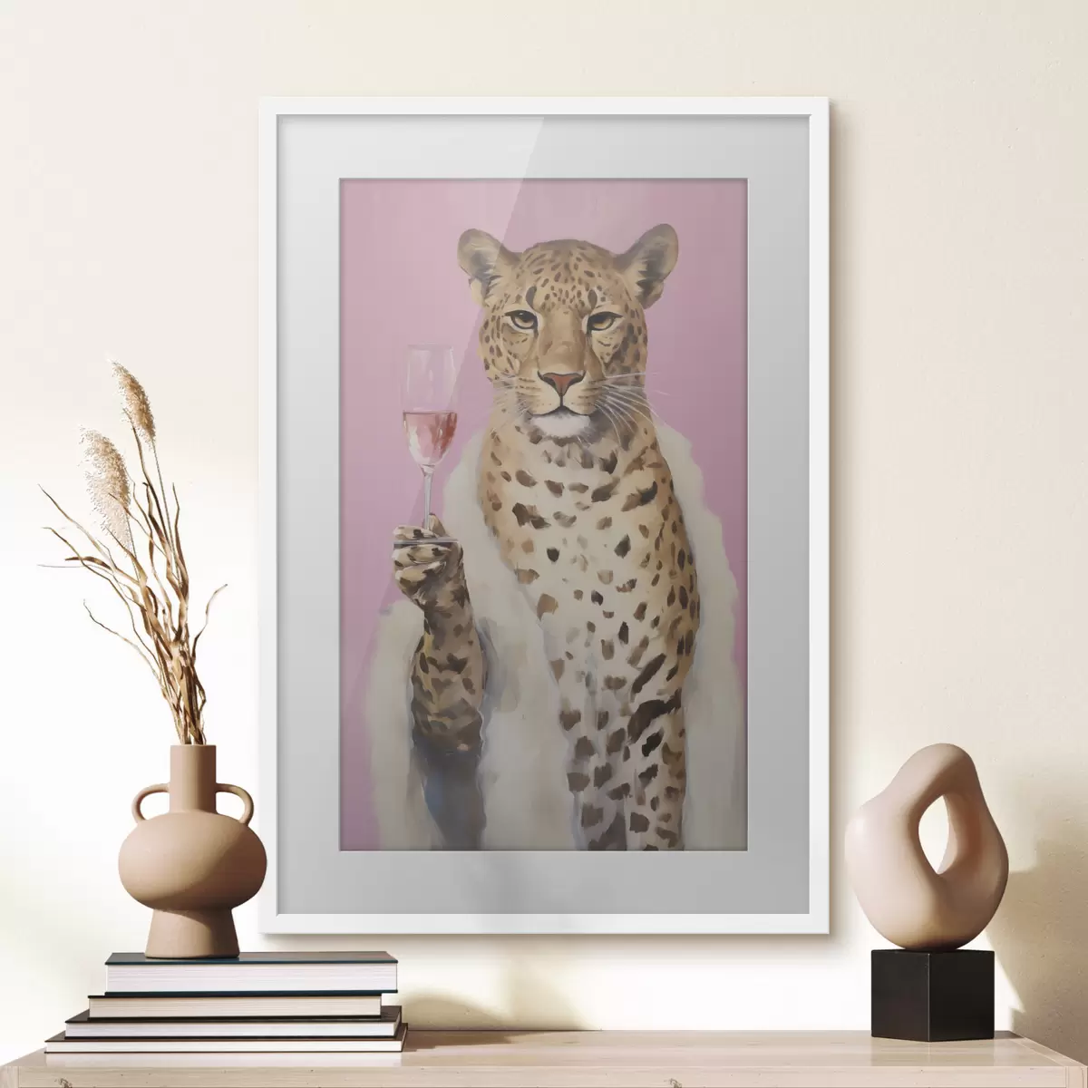 Poster Leopard mit einem Gemälde in Glasimitat f49510
