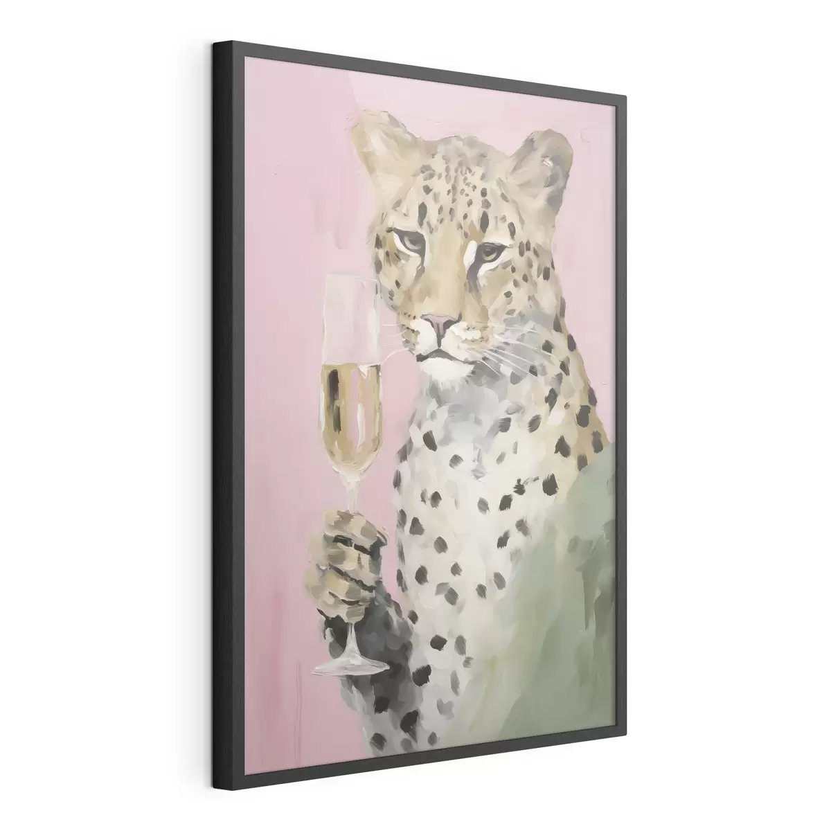 Poster Gemälde, das einen Leoparden mit einem Glas in der Pranke zeigt f49511