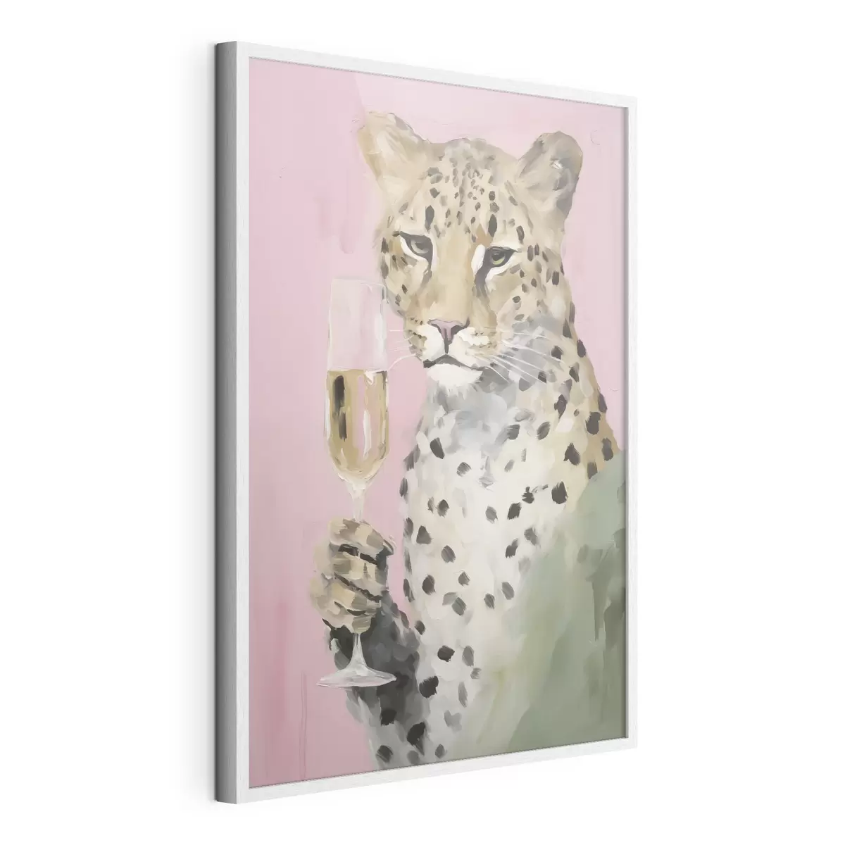 Poster Gemälde, das einen Leoparden mit einem Glas in der Pranke zeigt f49511