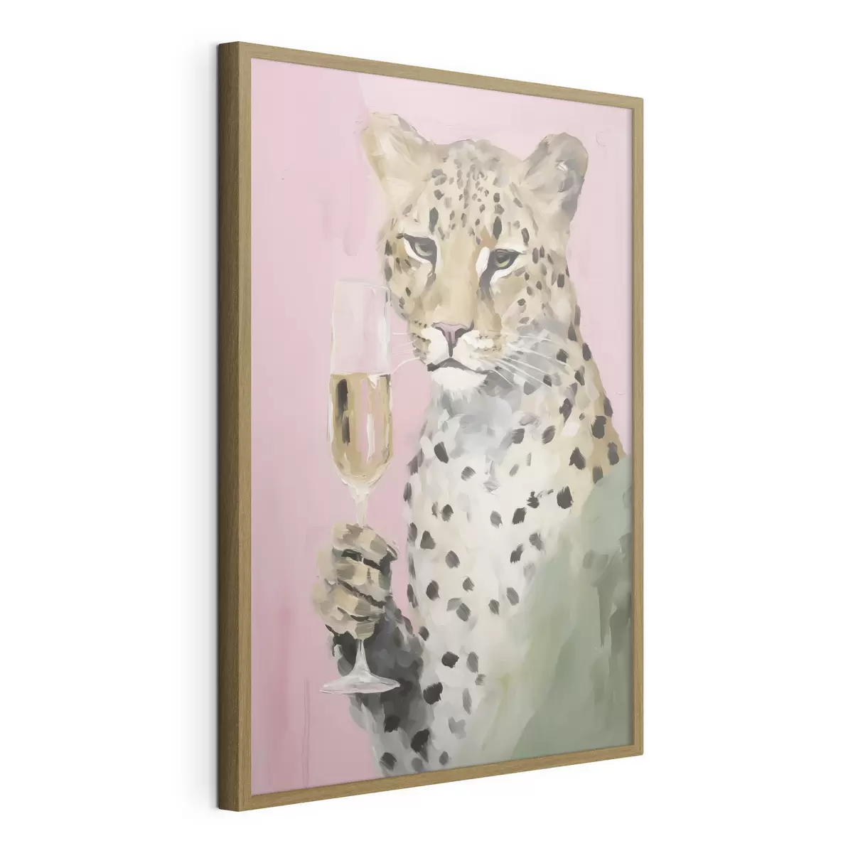 Poster Gemälde, das einen Leoparden mit einem Glas in der Pranke zeigt f49511