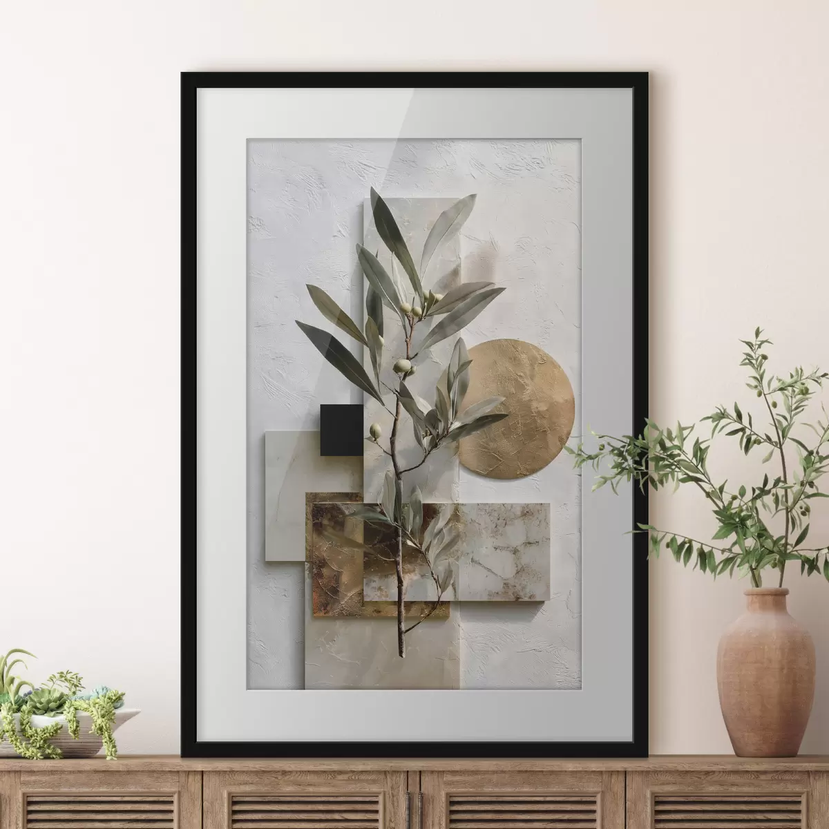Poster Geometrie mit Olivenzweig f49555