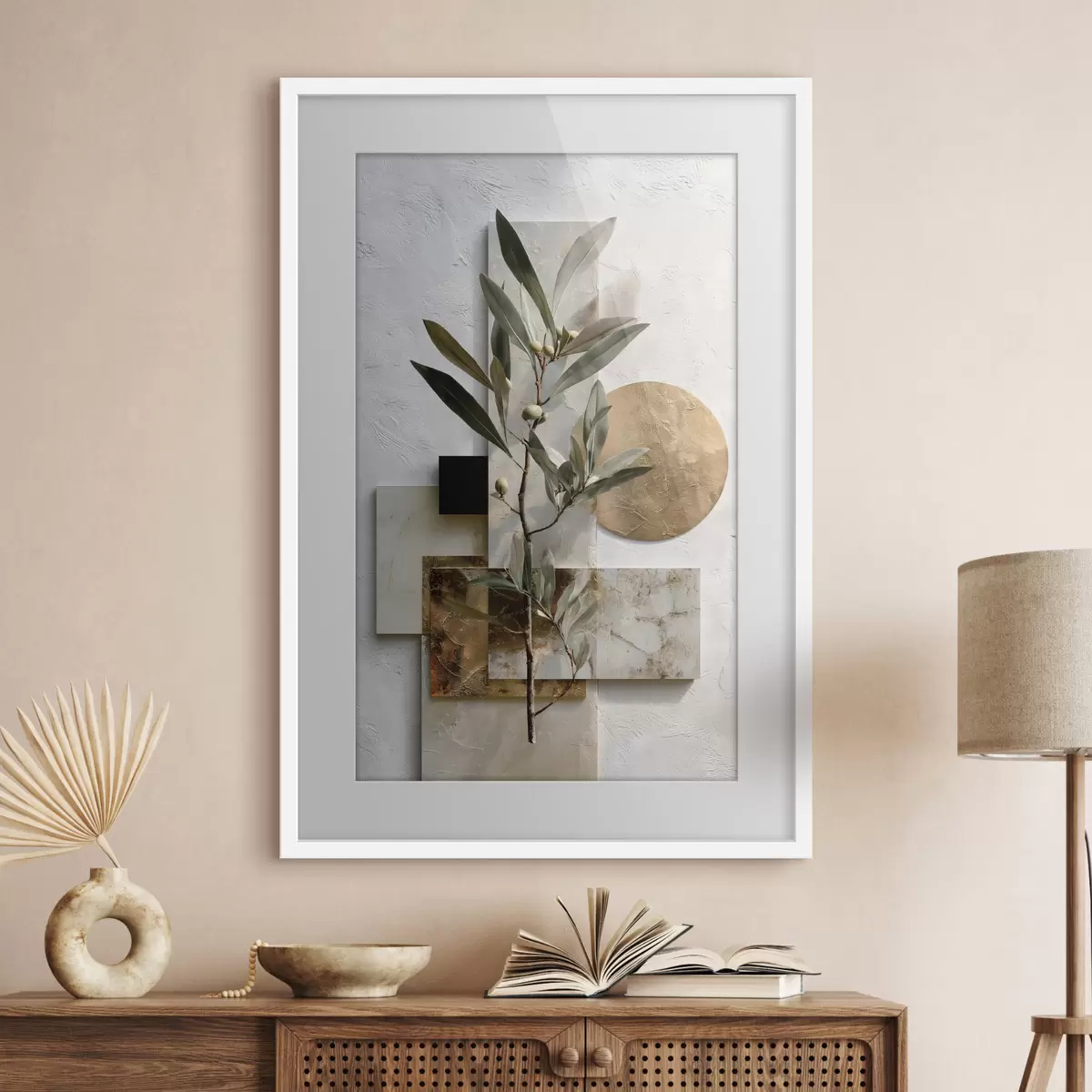 Poster Geometrie mit Olivenzweig f49555