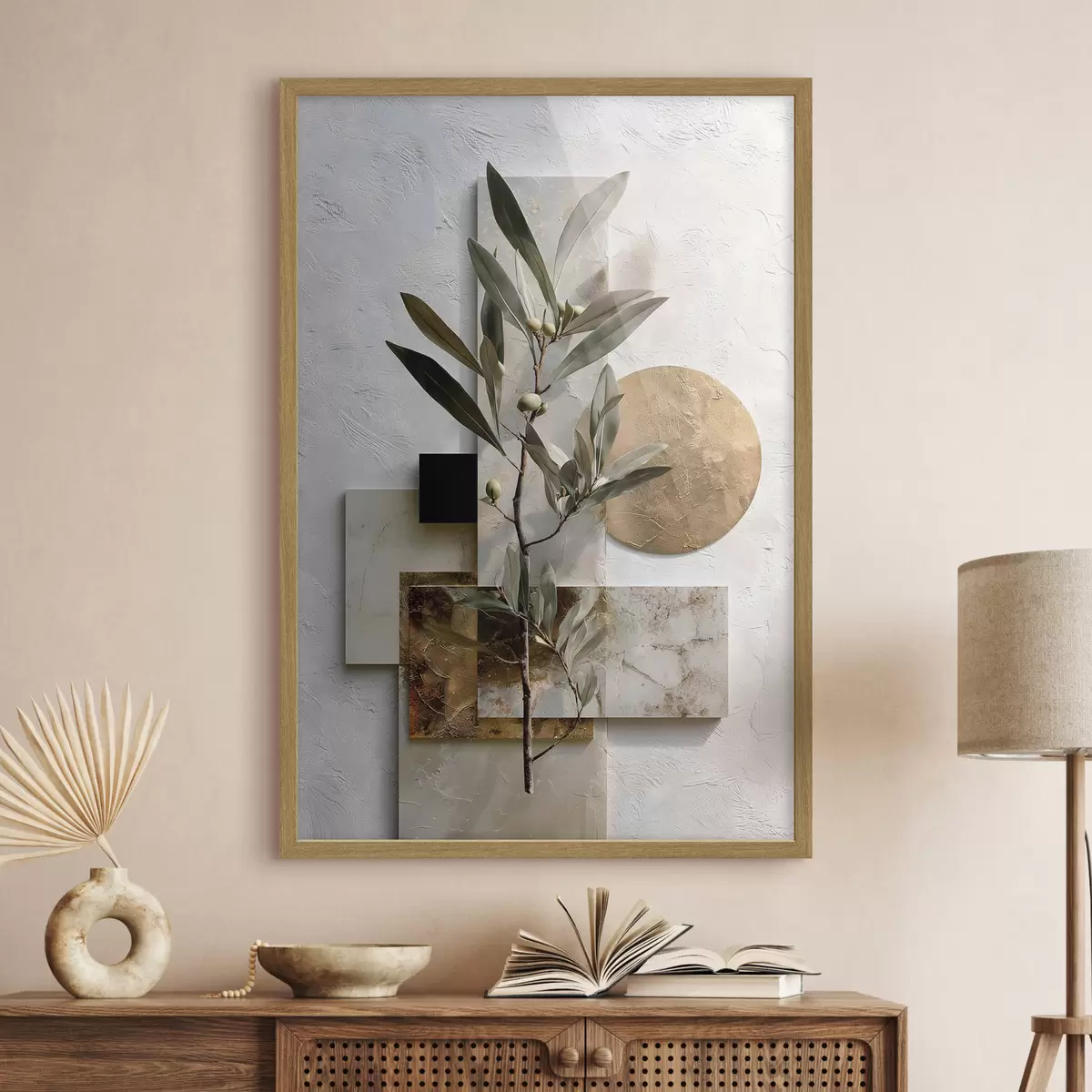 Poster Geometrie mit Olivenzweig f49555