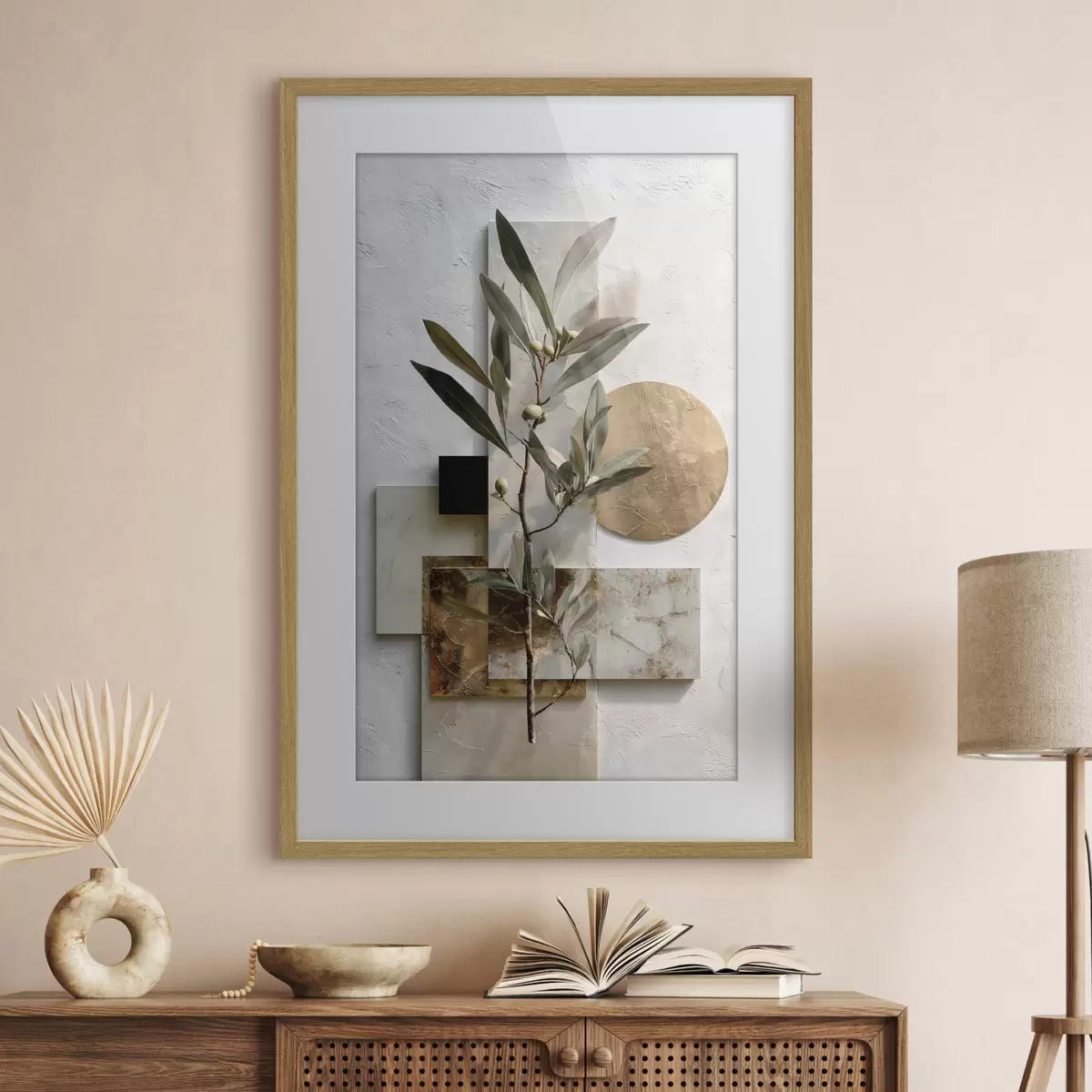 Poster Geometrie mit Olivenzweig f49555