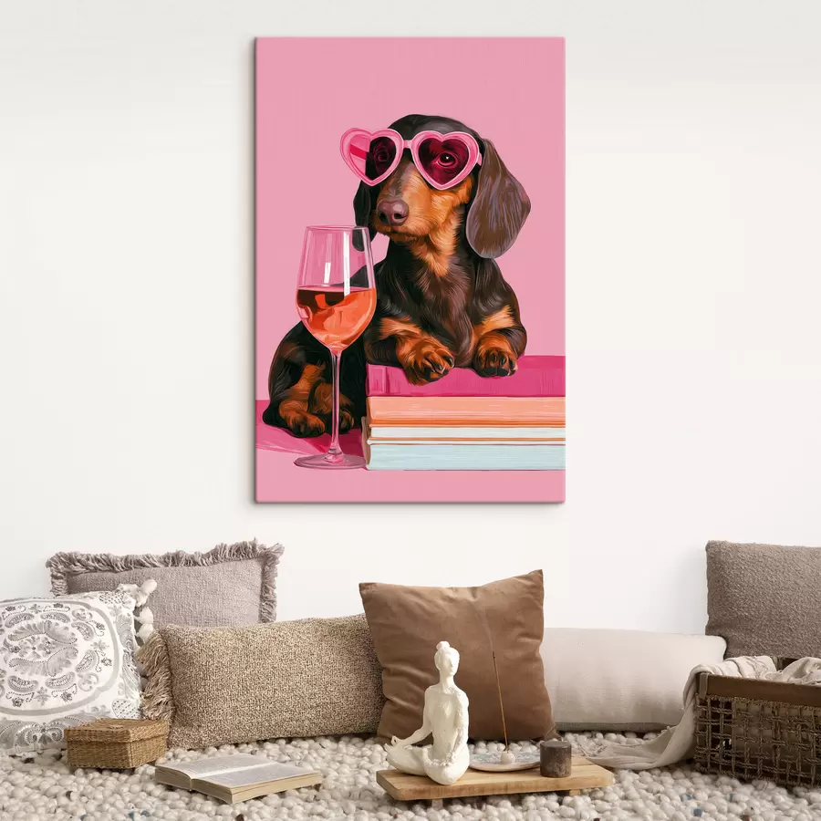 Fototapete Ein Dackel mit einer rosa Brille s49606