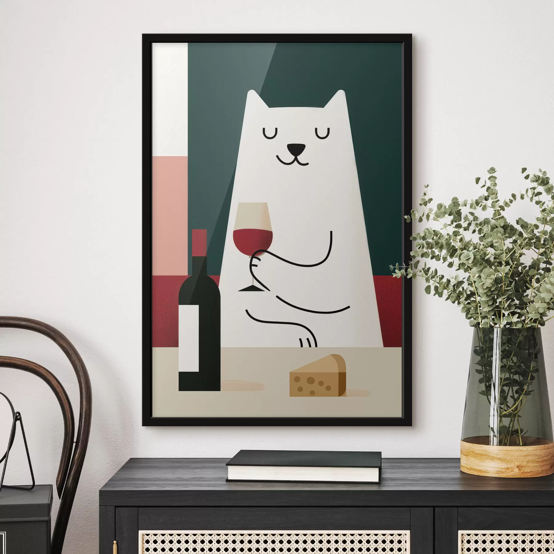 Fototapete Katze mit einem Glas Wein f49624