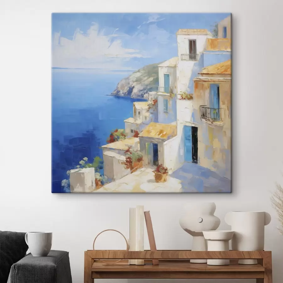 Fototapete Stadt am Meer – Gemäldeimitation s49590