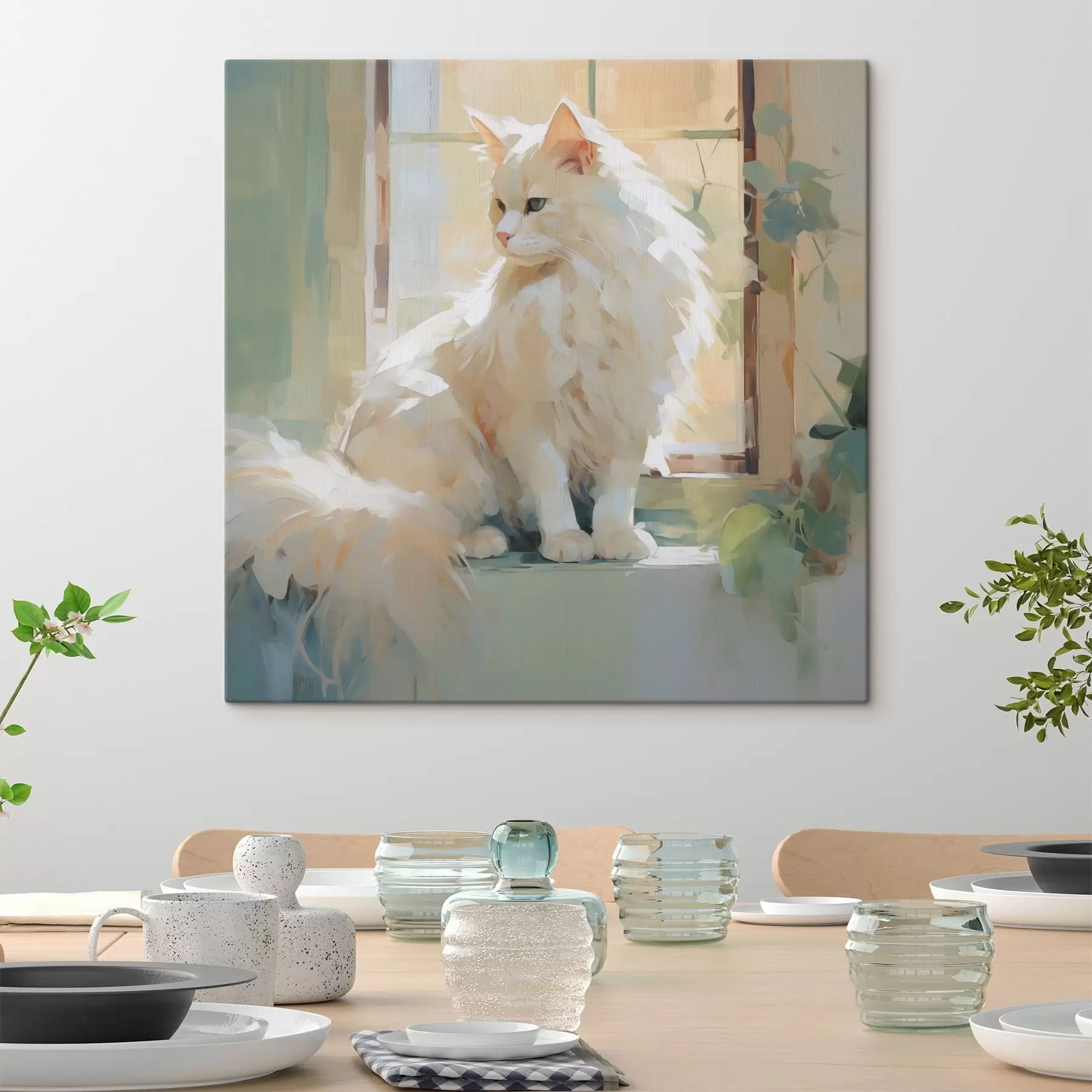 Fototapete Eine Katze sitzt am Fenster – Nachbildung eines Gemäldes s49603
