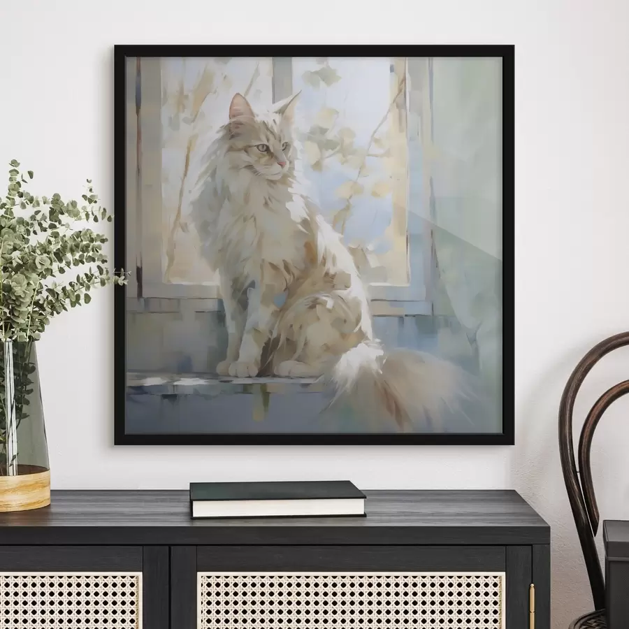 Fototapete Eine Katze auf der Fensterbank ist eine Nachahmung eines Gemäldes f49602