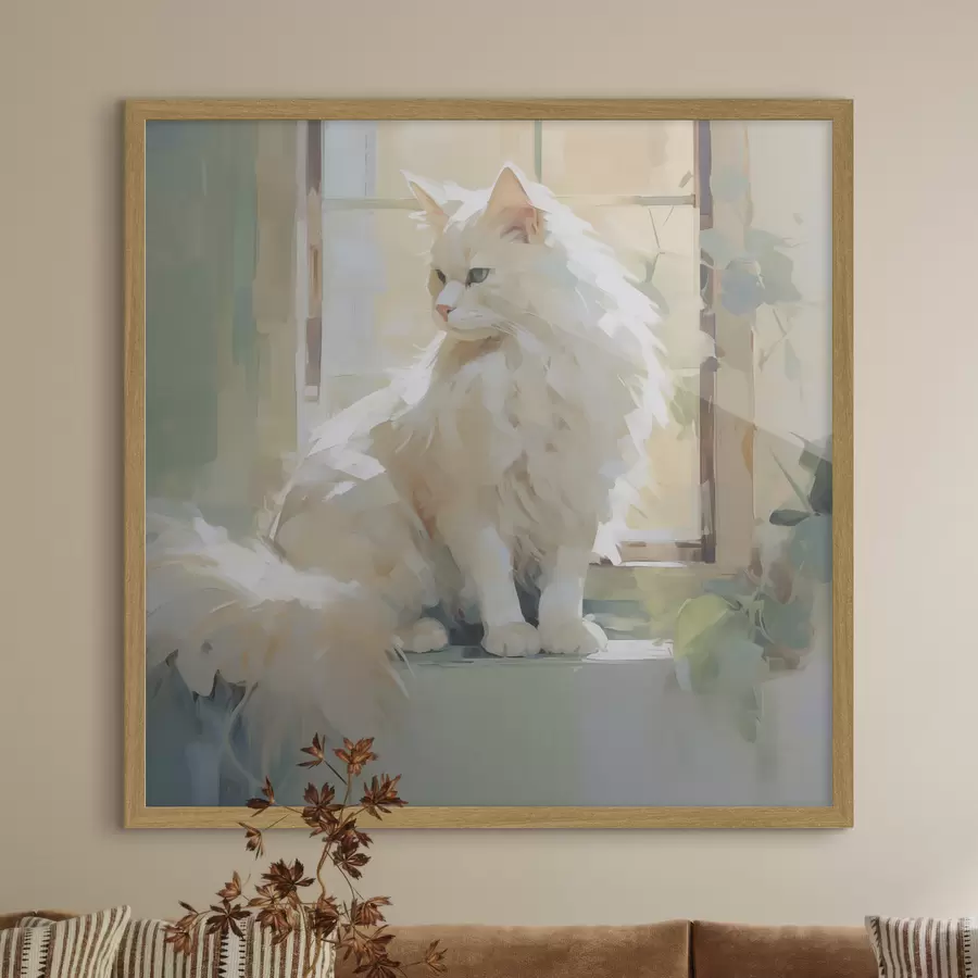 Fototapete Eine Katze sitzt am Fenster – Nachbildung eines Gemäldes f49603