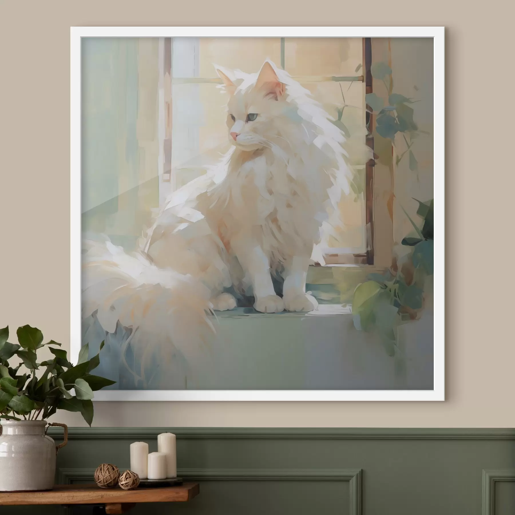 Fototapete Eine Katze sitzt am Fenster – Nachbildung eines Gemäldes f49603