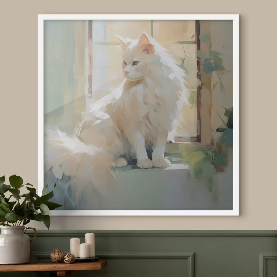 Fototapete Eine Katze sitzt am Fenster – Nachbildung eines Gemäldes f49603
