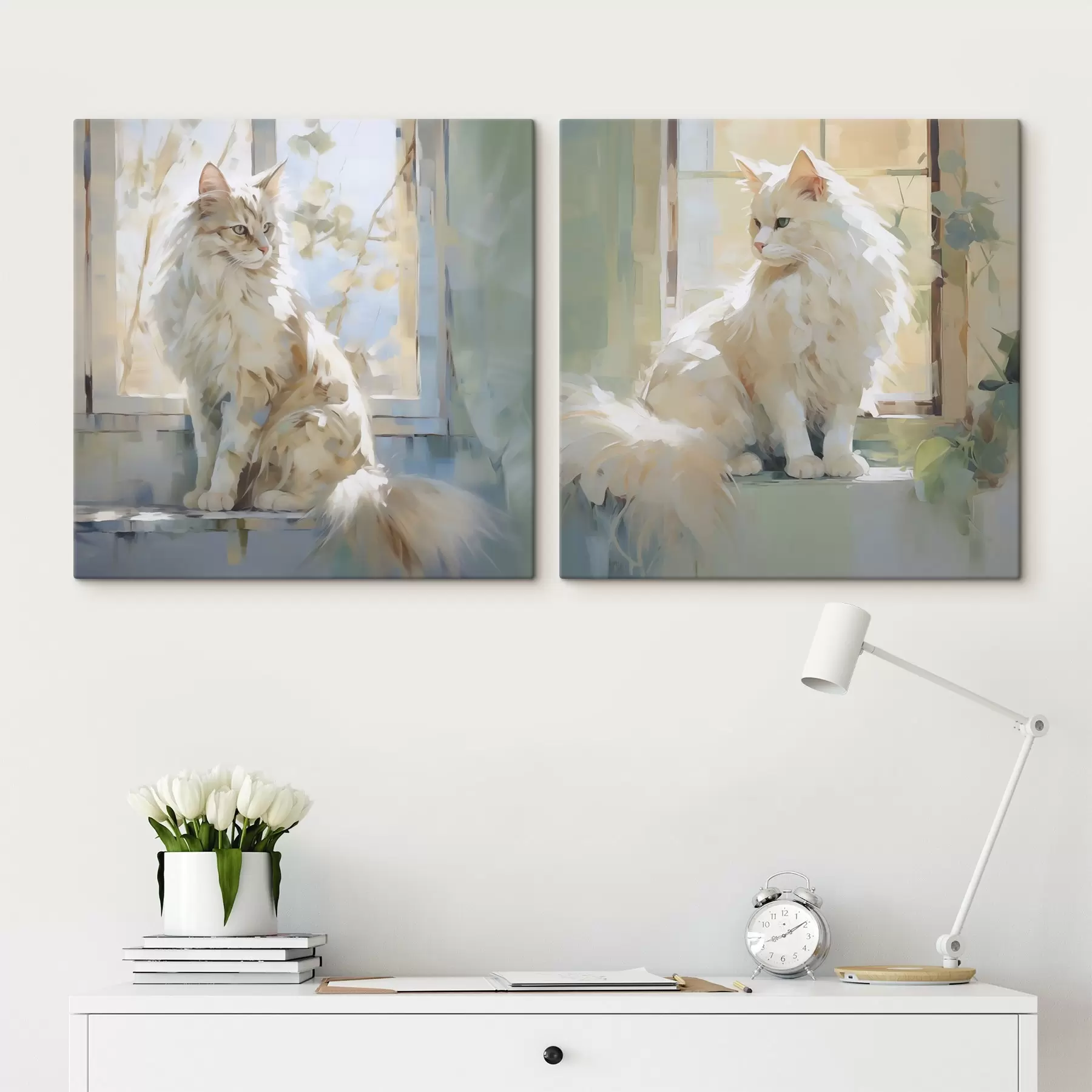 Fototapete Eine Katze auf der Fensterbank ist eine Nachahmung eines Gemäldes m30625