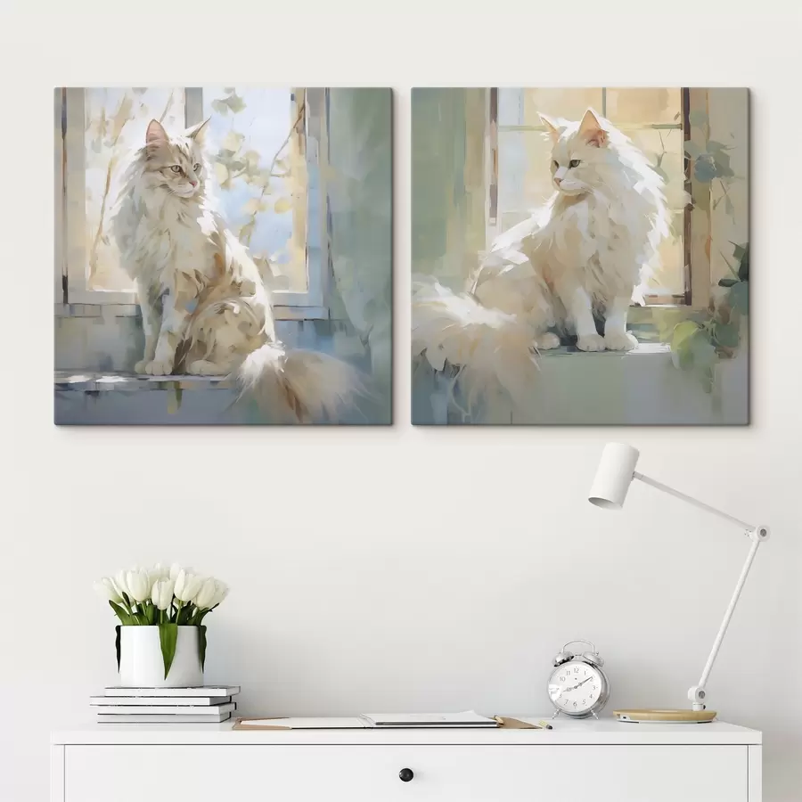 Fototapete Eine Katze auf der Fensterbank ist eine Nachahmung eines Gemäldes m30625