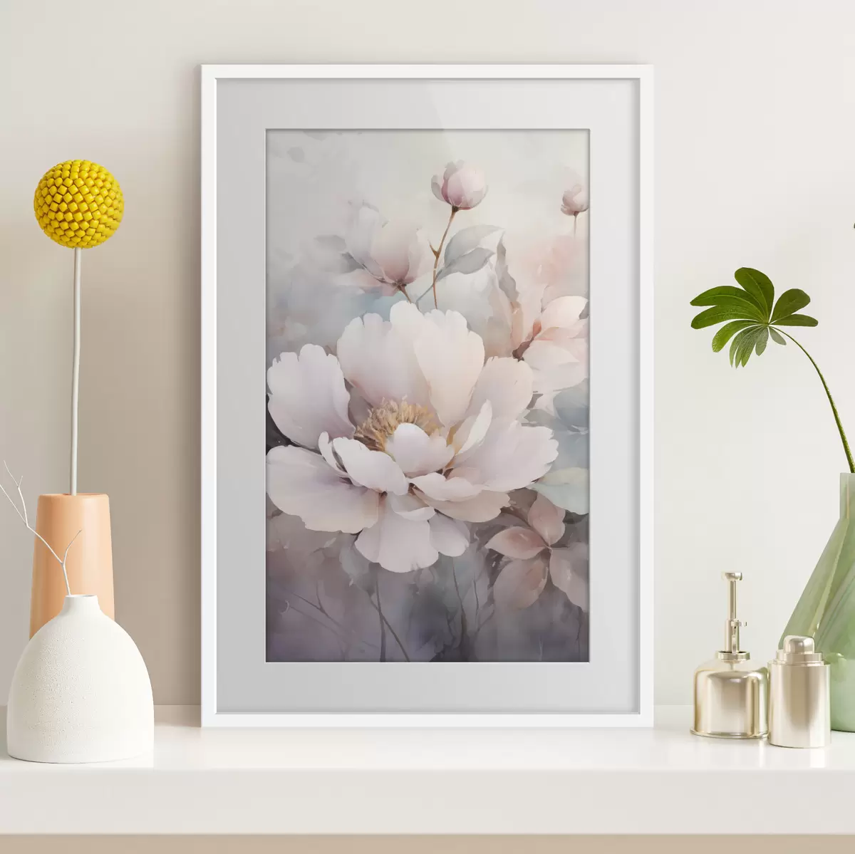 Poster Luftige Blumen in hellen Farbtönen f49376