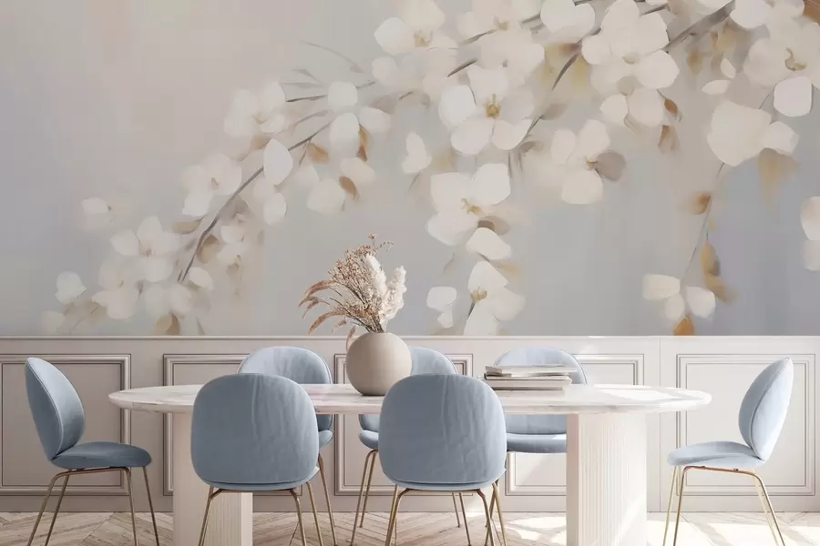 Fototapete Abstrakter Zweig mit Blumen – Nachbildung eines Gemäldes w05665