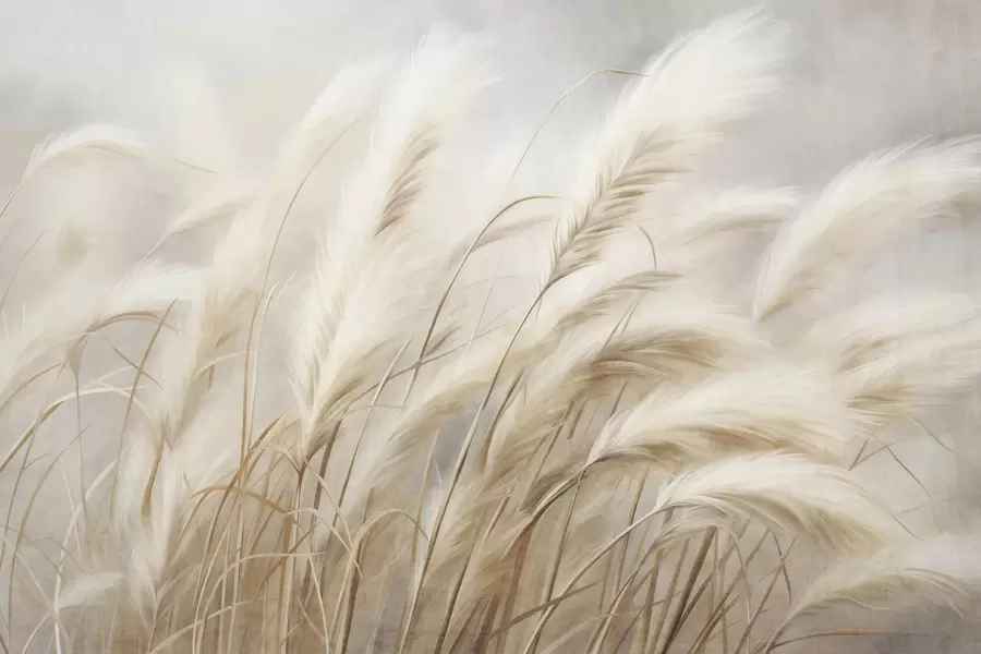 Fototapete Hohes Pampasgras, das sanft im Wind wiegt, vor einem sanften, gedämpften Hintergrund – strukturierte Kunst w09825