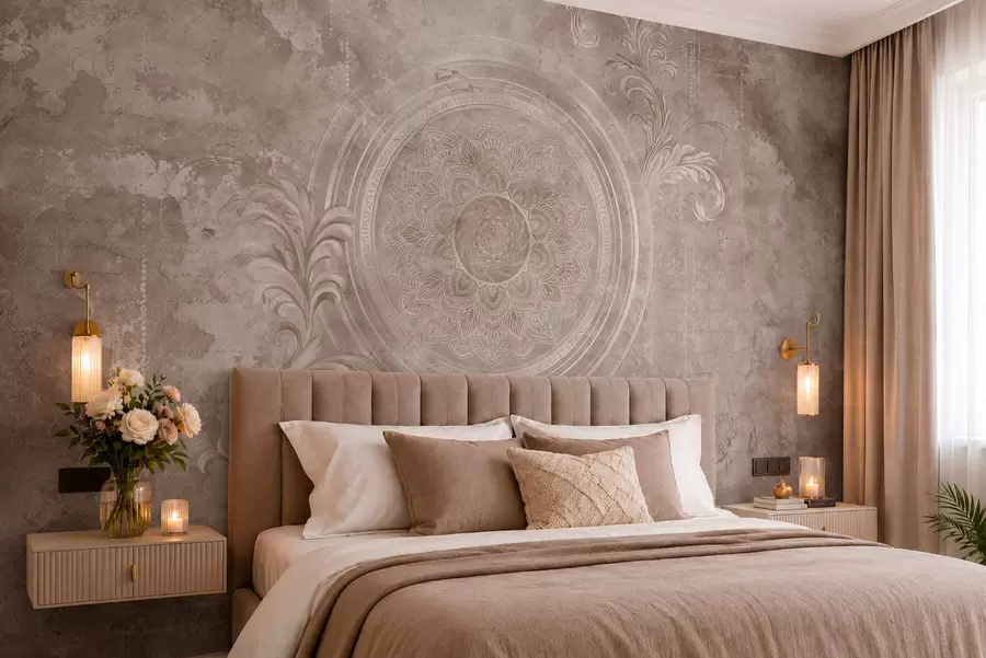 Fototapete Dekoratives kreisförmiges Muster auf strukturiertem Hintergrund w05727