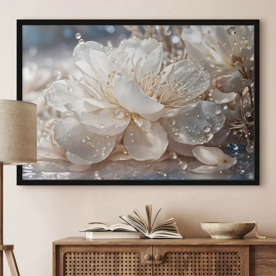 Fototapete Nahaufnahme einer weißen Blume mit Wassertropfen f49355
