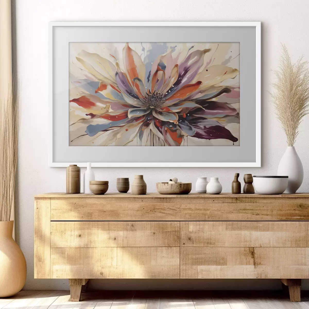 Poster Abstrakte Blume mit leuchtend bunten Blütenblättern f49358