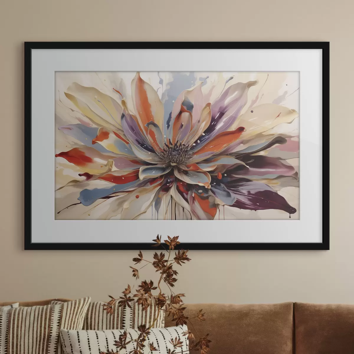 Poster Abstrakte Blume mit leuchtend bunten Blütenblättern f49358