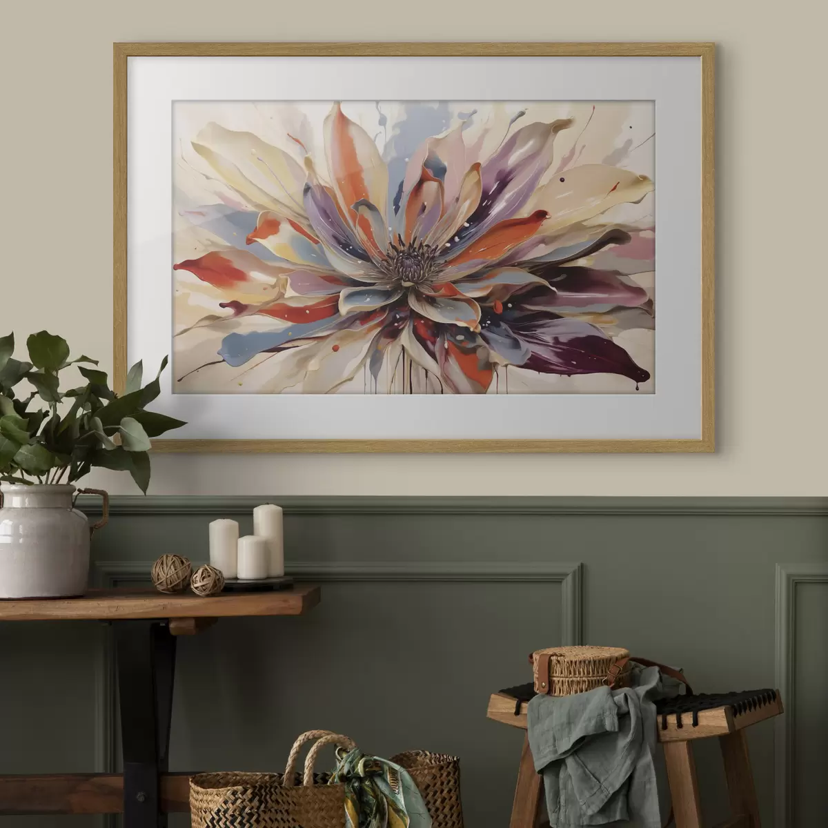 Poster Abstrakte Blume mit leuchtend bunten Blütenblättern f49358