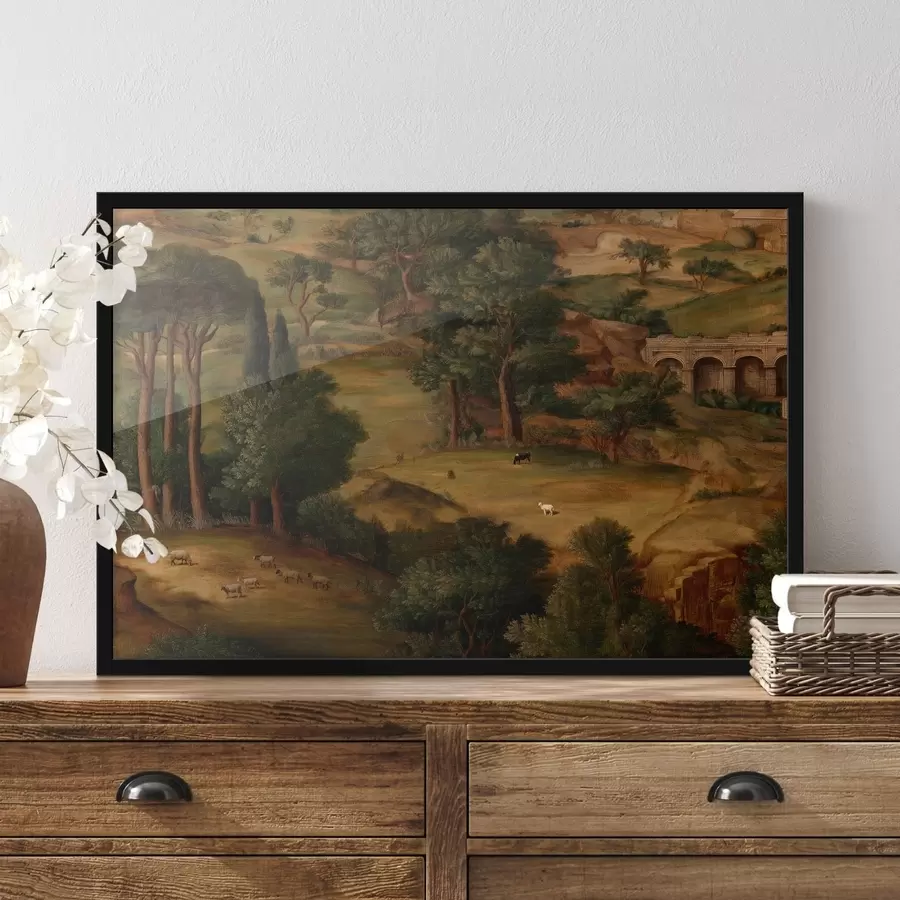 Fototapete Ländliche Landschaft mit Bäumen und antiken Ruinen f49675