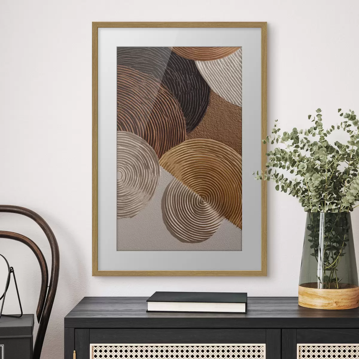 Poster Geometrisches Relief mit konzentrischen Kreisen f49684