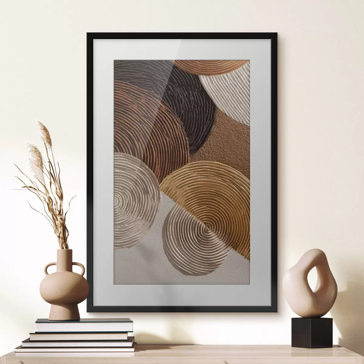 Poster Geometrisches Relief mit konzentrischen Kreisen f49684