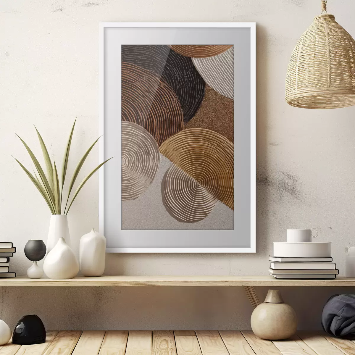 Poster Geometrisches Relief mit konzentrischen Kreisen f49684