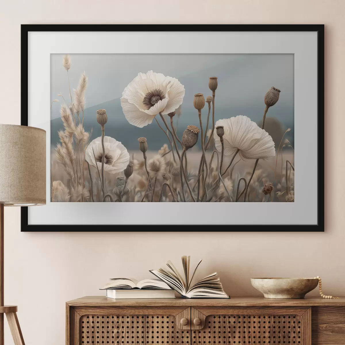 Poster Helle Mohnblumen mit Samenkapseln f49691