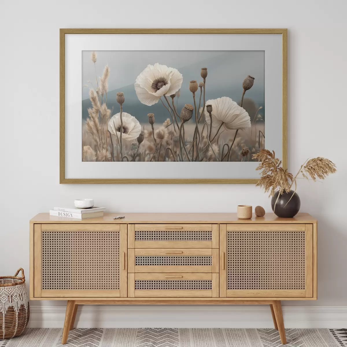 Poster Helle Mohnblumen mit Samenkapseln f49691