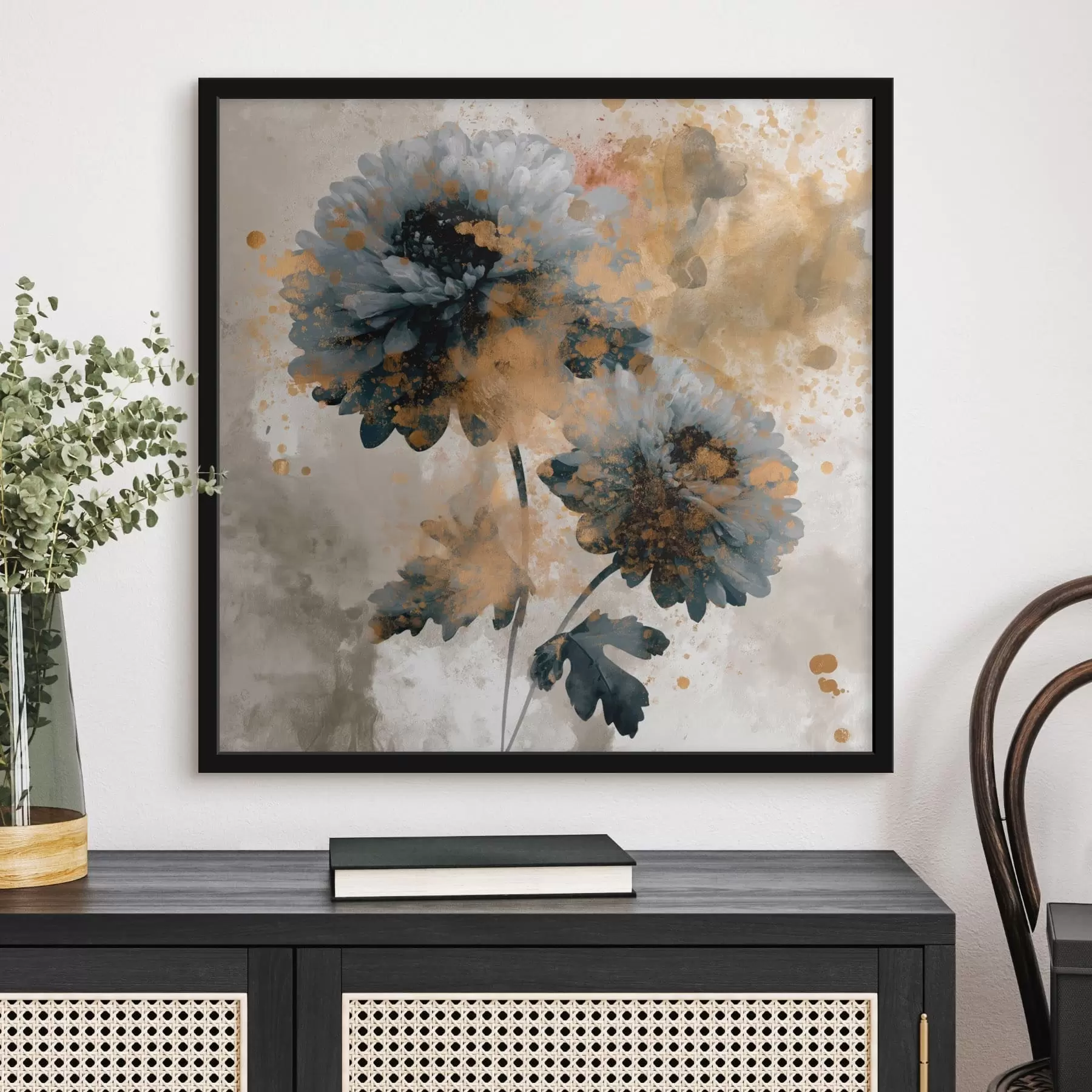 Fototapete Stilisierte Blumen mit dekorativen Spritzern f49693