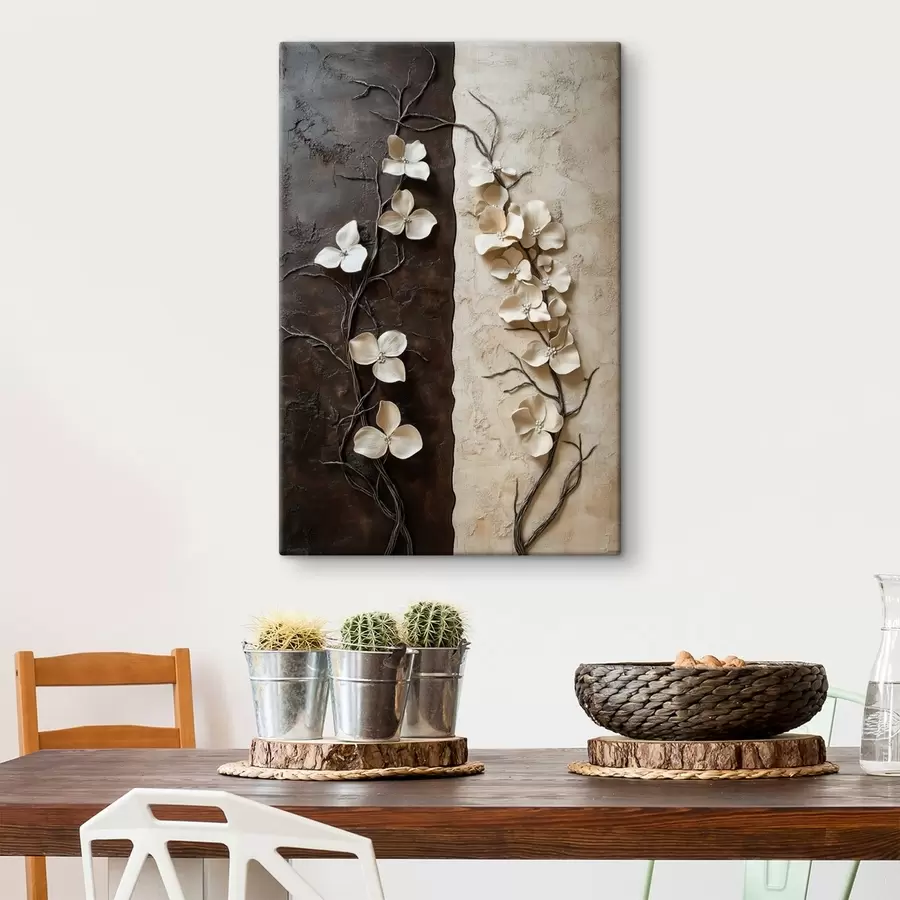 Fototapete Geprägte Blumen auf einem kontrastierenden, strukturierten Hintergrund s49688