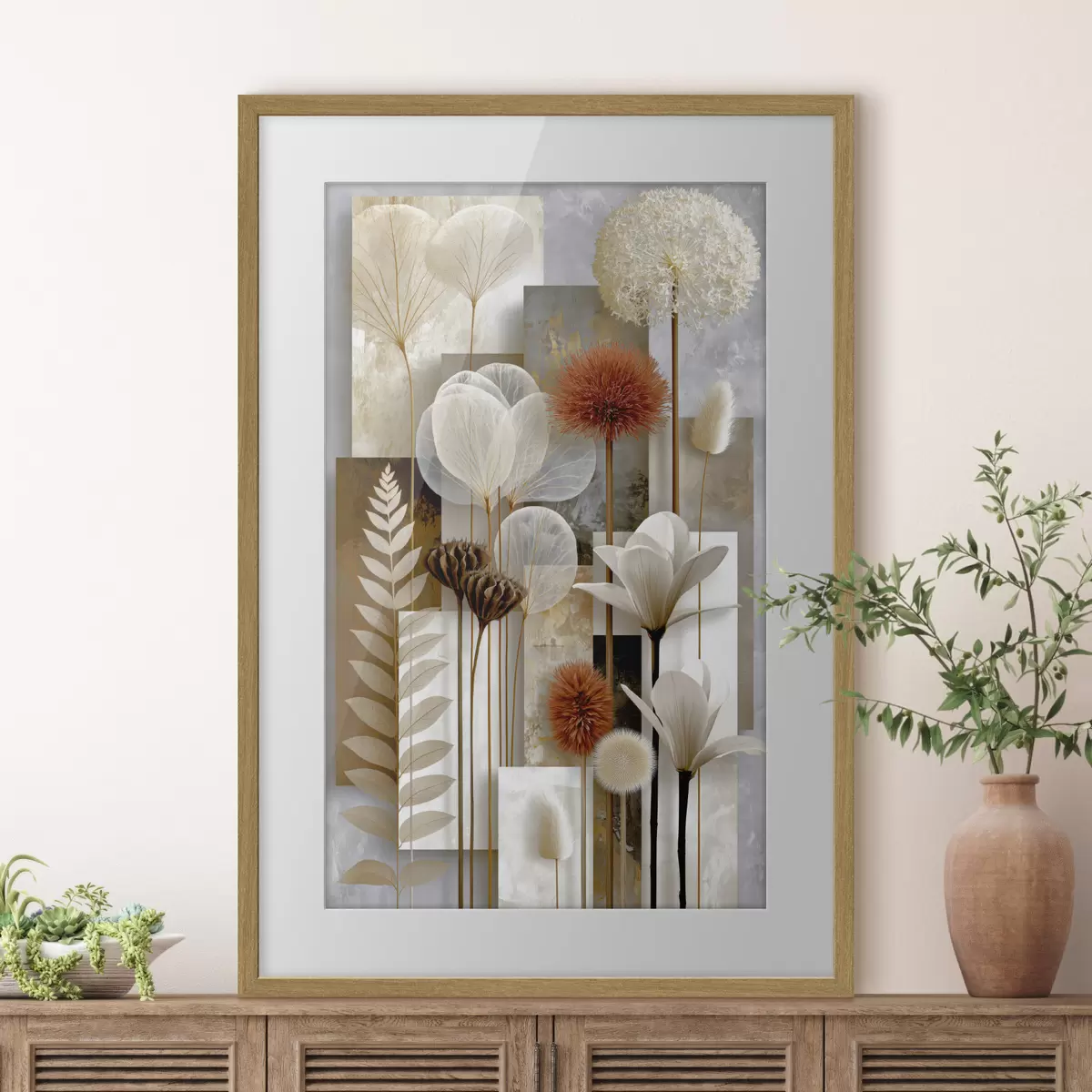 Poster Blumen zwischen Streifen f49705