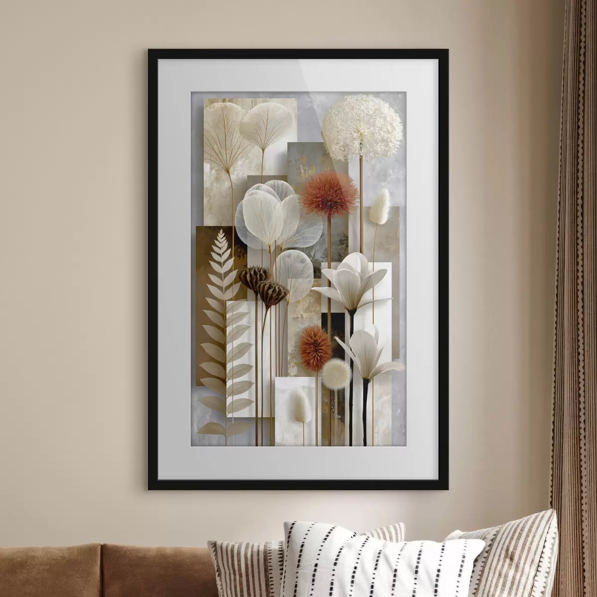 Poster Blumen zwischen Streifen f49705