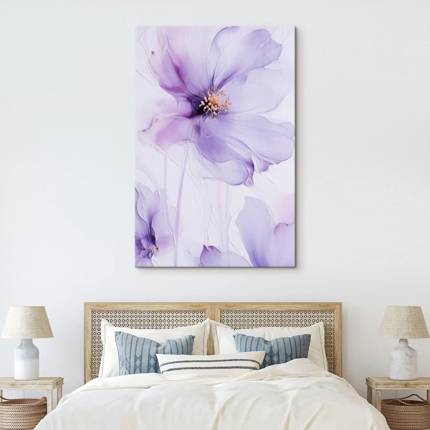 Fototapete Zarte Blumen mit filigranen Details und einem strukturierten weißen Hintergrund s49761