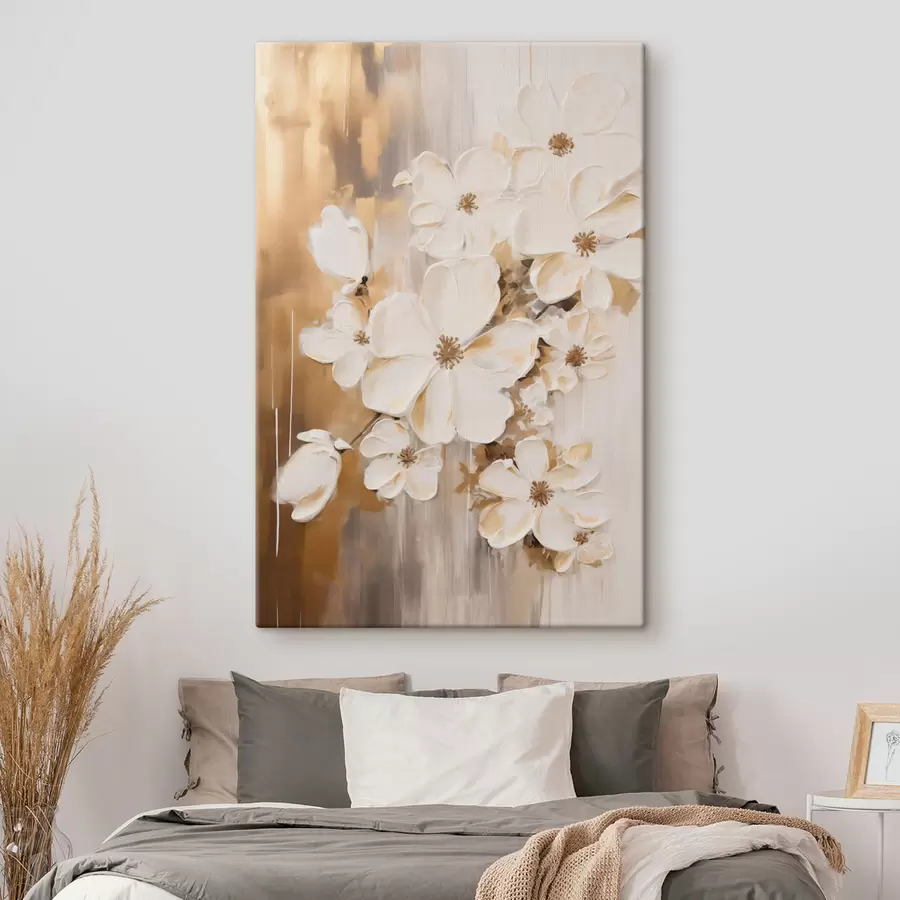 Fototapete Weiße Blumen vor einem strukturierten Hintergrund, im Malstil s49767