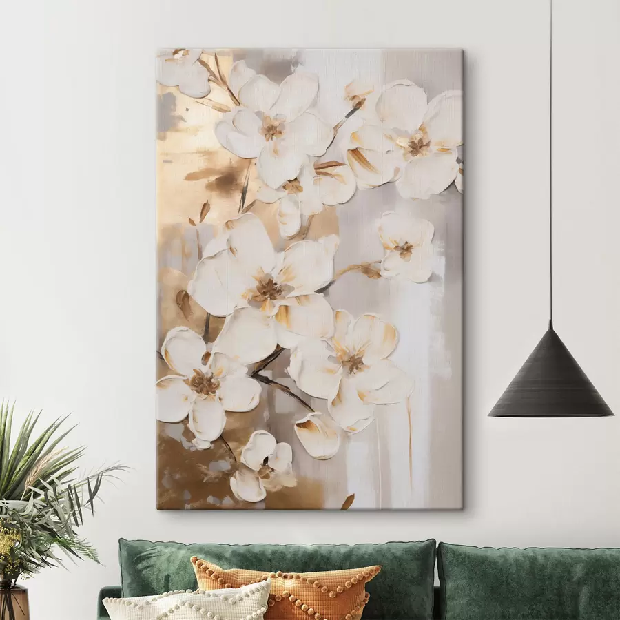Fototapete Weiße Blumen vor einem strukturierten Hintergrund, im Malstil s49768