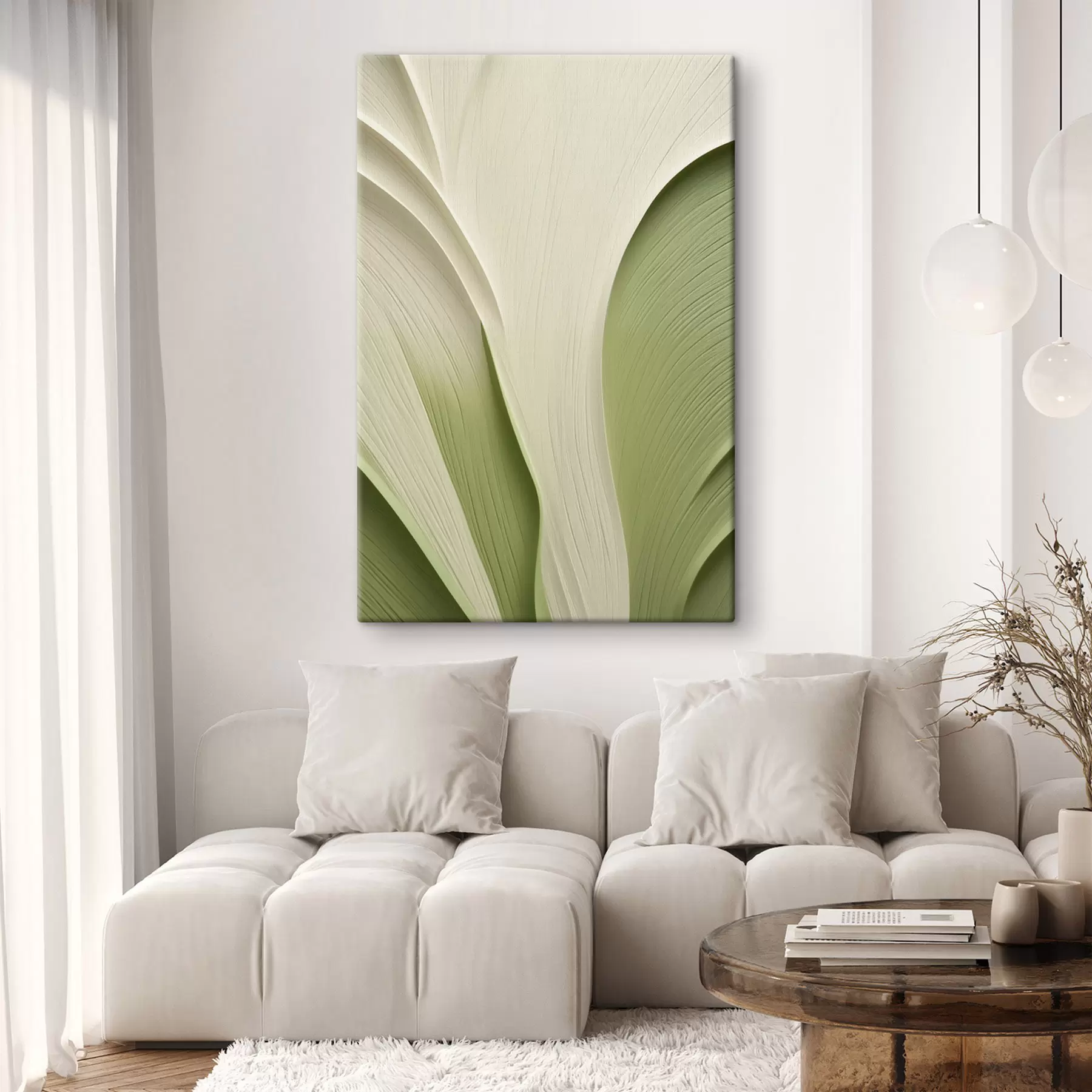 Fototapete Abstrakte, fließende Textur in Grün- und Cremetönen s49771