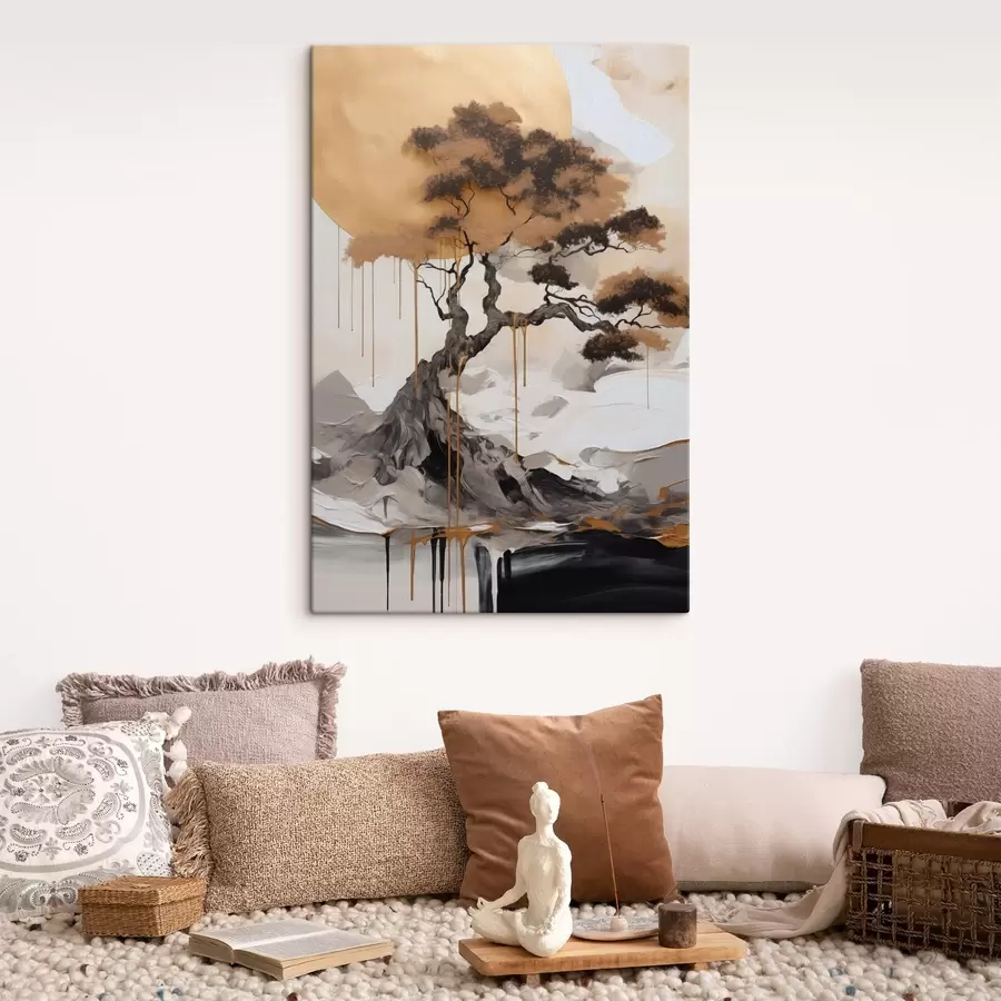 Fototapete Dekorativer Bonsai-Baum, abstrakte Malerei s49785
