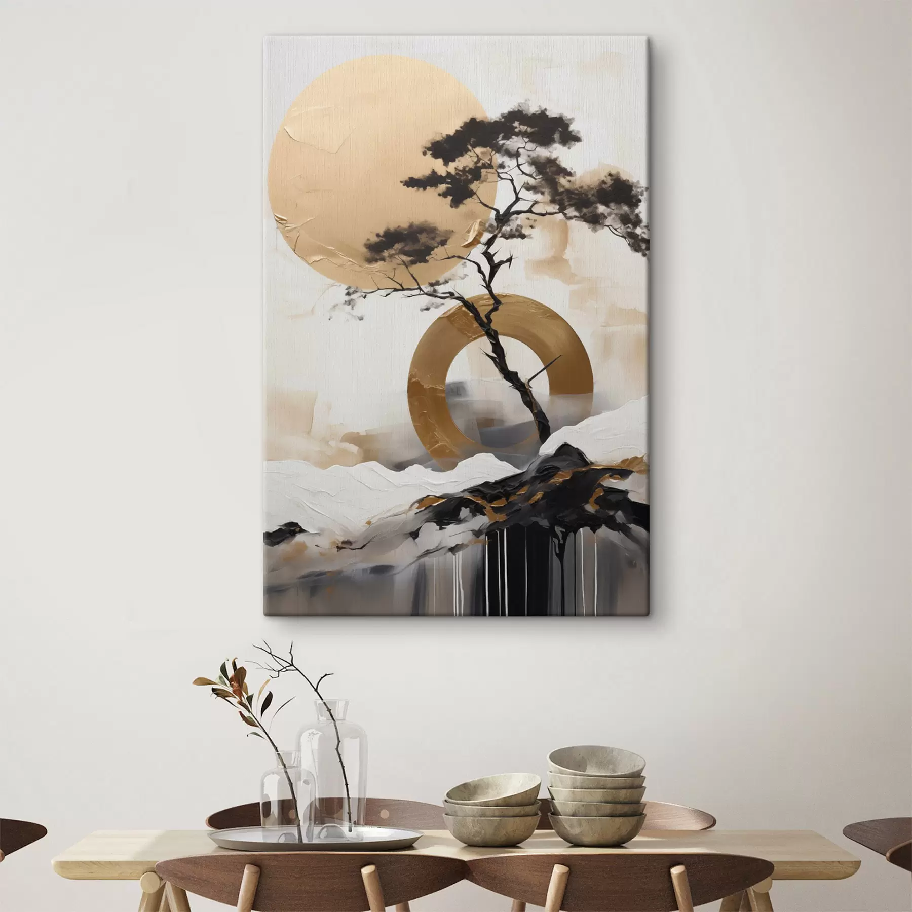 Fototapete Dekorativer Bonsai-Baum, abstrakte Malerei s49786