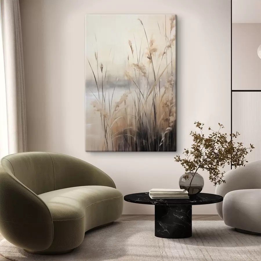 Fototapete Hohe, trockene Schilfhalme und Gräser in gedeckten Beige- und Brauntönen s49795