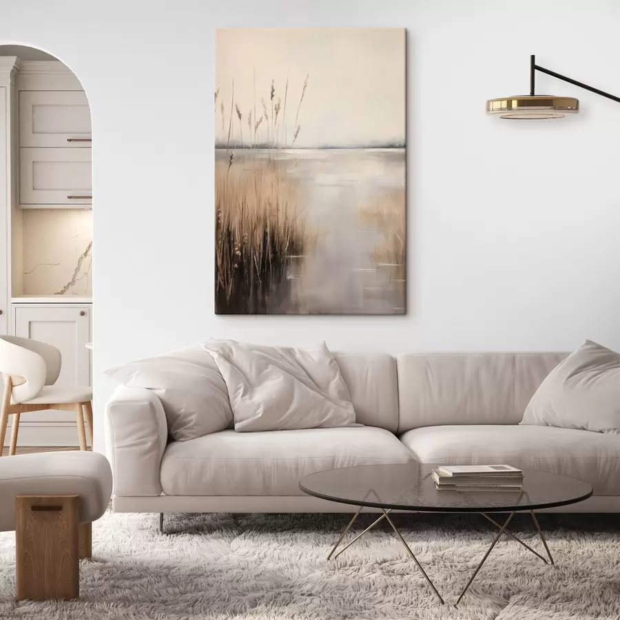 Fototapete Hohe, trockene Schilfhalme und Gräser in gedeckten Beige- und Brauntönen s49796