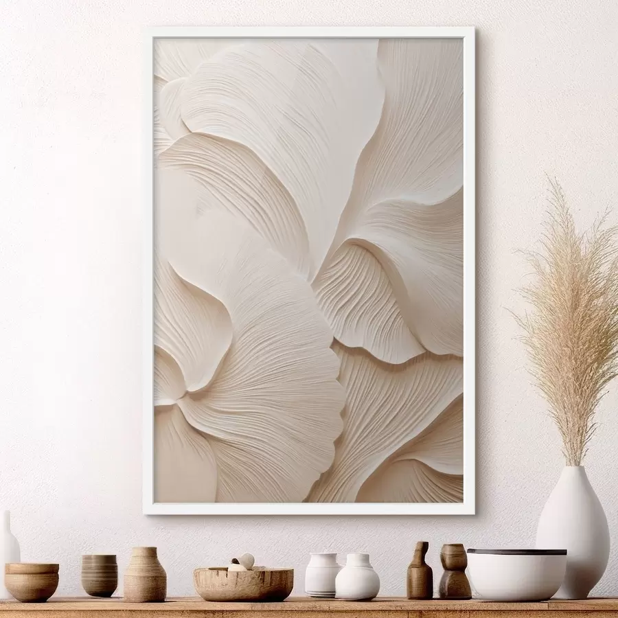 Fototapete Mehrschichtige, cremefarbene Blätter, die abstrakte Blumenformen bilden – strukturierte Kunst f49770