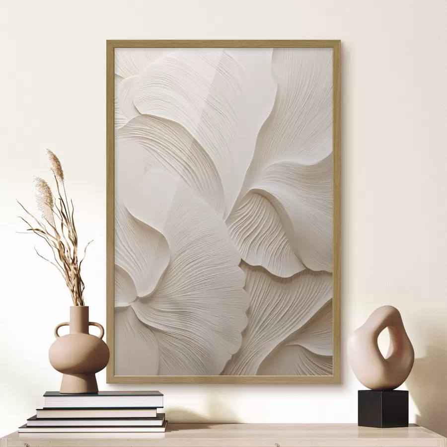 Fototapete Mehrschichtige, cremefarbene Blätter, die abstrakte Blumenformen bilden – strukturierte Kunst f49770